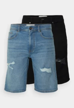 Pier One Unisex 2 Pack - Shorts Vaqueros - Blue/Black Denim -Pier One 07a2a099e2d644ab8c70e05709f387ae scaled