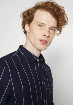 Pier One Linen Mix Stripe - Camisa - Dark Blue -Pier One 368860f76af348d18efc7d675b2e5f38