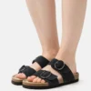 Pier One Leather - Sandalias Planas - Black