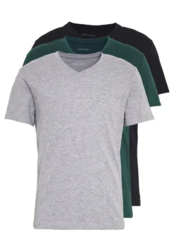 Pier One 3 Pack- Camiseta Básica - Black, Grey, Green
