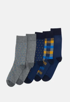Pier One 5 Pack - Calcetines - Yellow/Dark Blue/Grey
